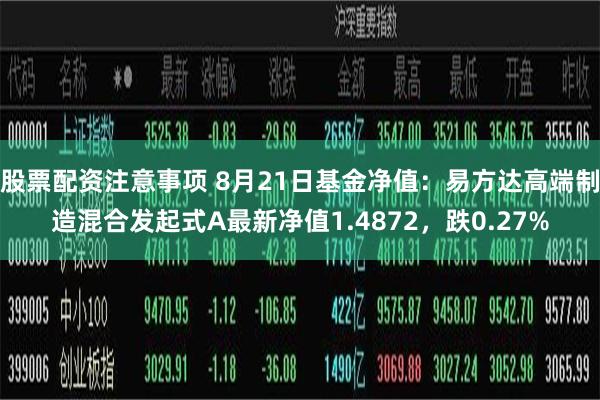 股票配资注意事项 8月21日基金净值：易方达高端制造混合发起式A最新净值1.4872，跌0.27%