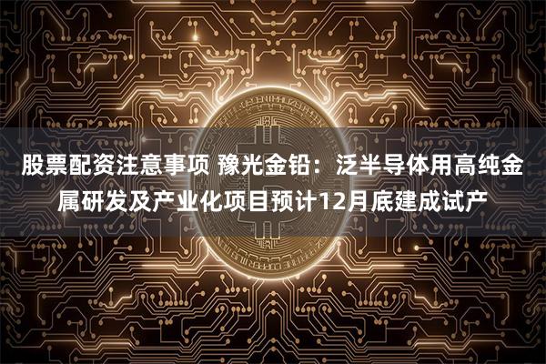 股票配资注意事项 豫光金铅：泛半导体用高纯金属研发及产业化项目预计12月底建成试产