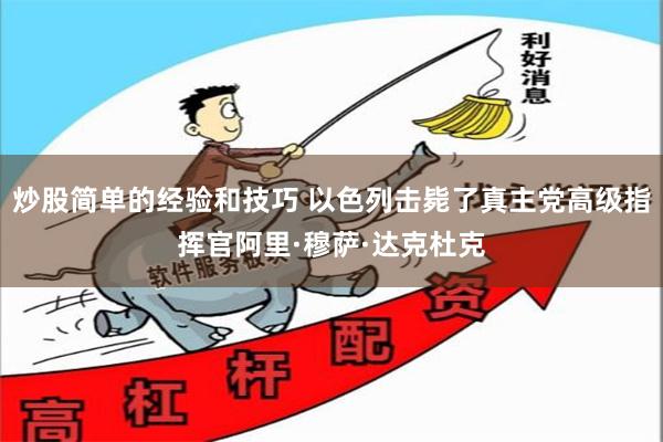 炒股简单的经验和技巧 以色列击毙了真主党高级指挥官阿里·穆萨·达克杜克